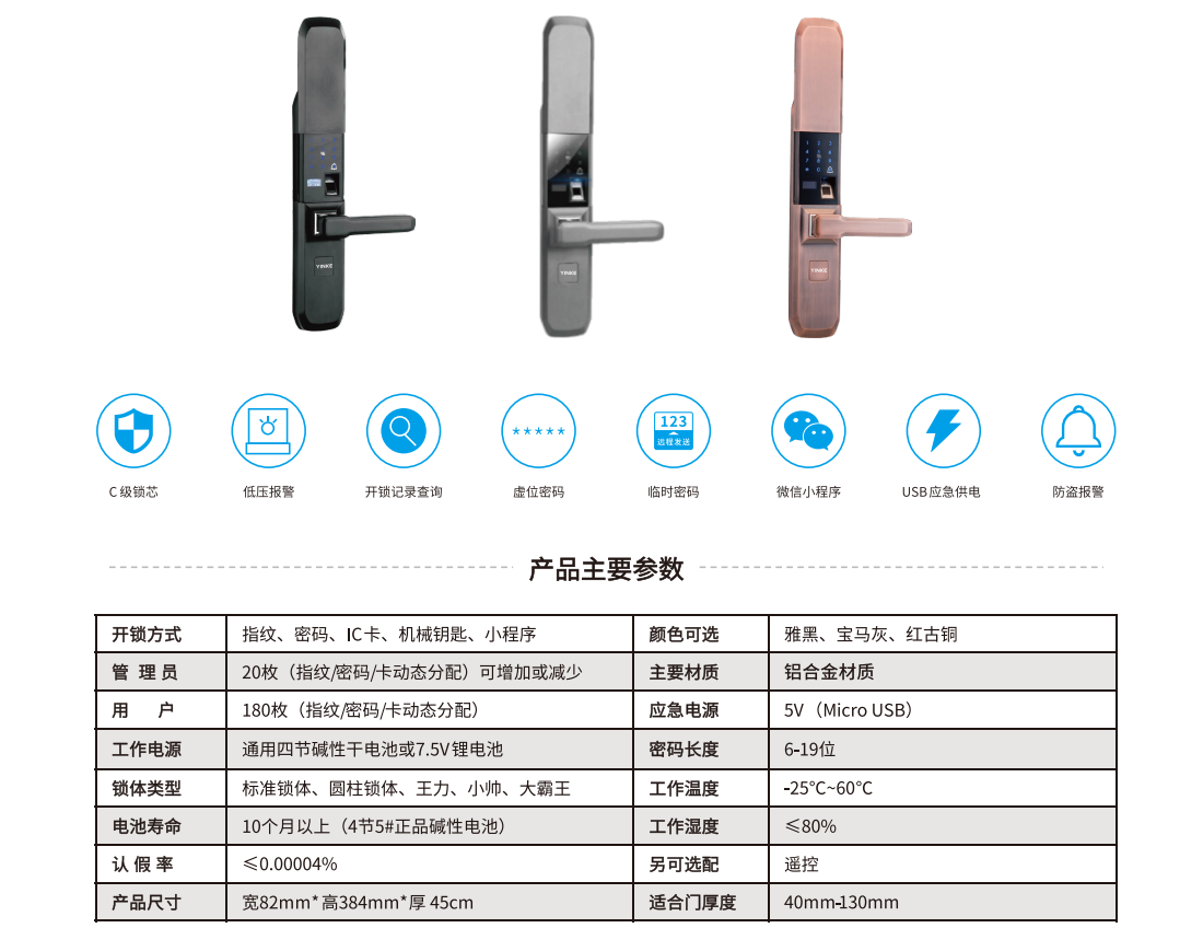 YK13 指纹自动识别智能锁(图2)